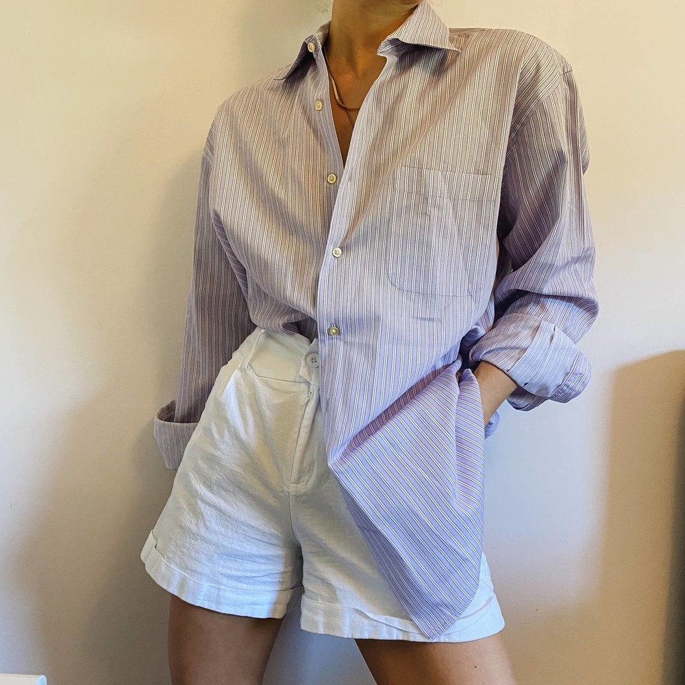 Lilac Striped Oversized Button Down